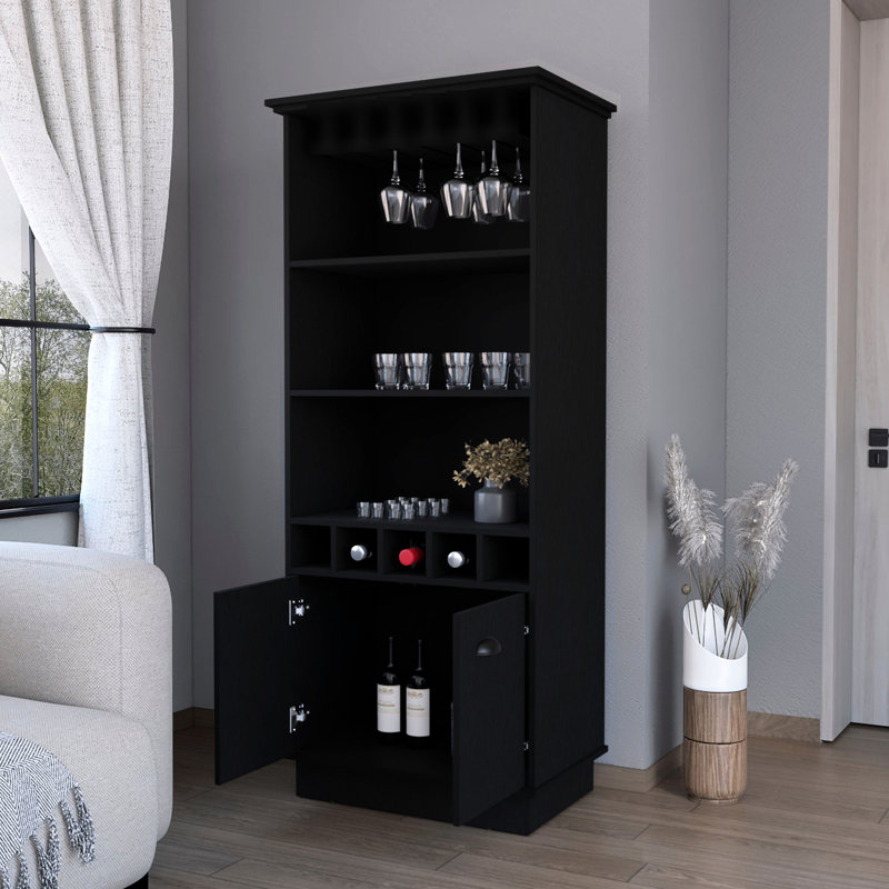 Armoire-bar en verre noir - Solution de rangement moderne et élégante avec espace de présentation spacieux