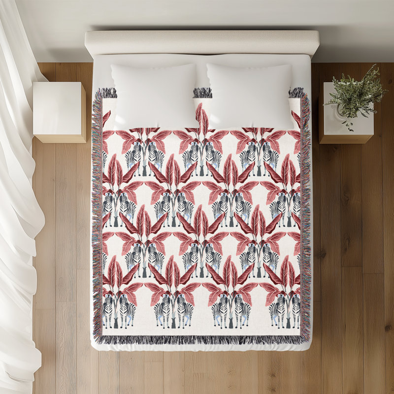 Xavier Zebra Cotton Blend Blanket Throw, Black/Pink/Off White, 60" L x 50" W