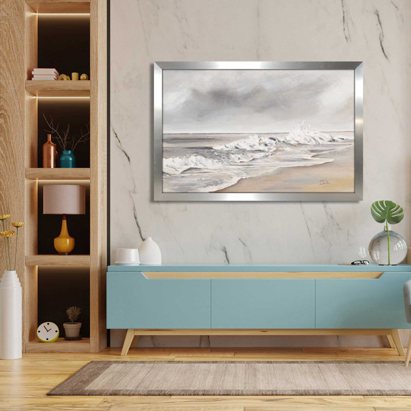 La Playa Al Atardecer - Peinture, L 27,5 po x H 21,5 po, Encadrement argenté