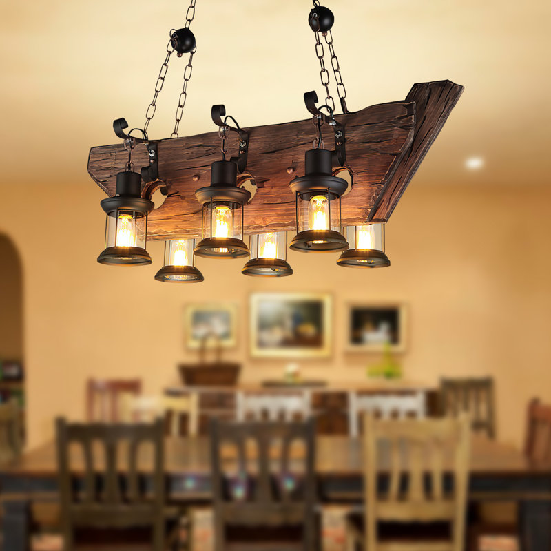 Postville 6 - Light Wooden Chandelier with Ship Shape
