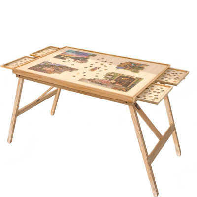 27.6"H 1500Pcs Puzzle Table with Legs,4 Drawers,Natural
