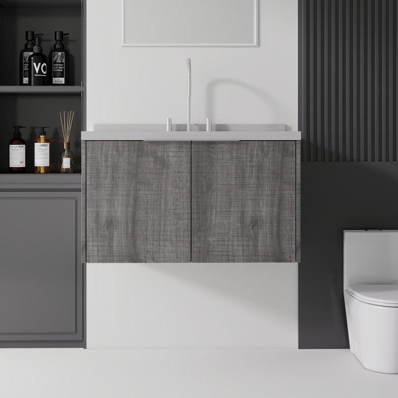 Meuble-lavabo flottant avec lavabo, Grey, 36" W