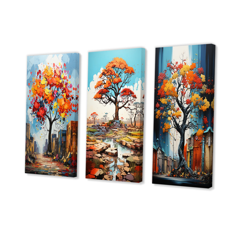 Baobab style graffiti - Ensemble de 3 impressions sur toile de baobab, H 28 po x l 36 po, Toile tendue
