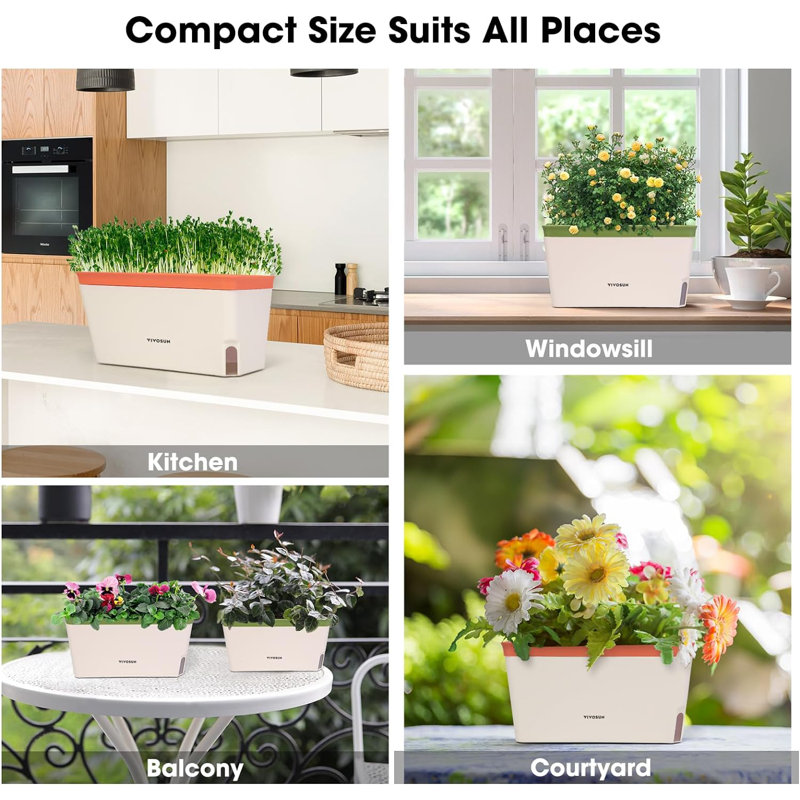 Self-Watering Window Herb Planter Box, Orange/Green, 4