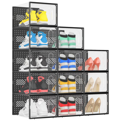 X-Large Shoe Boxes with Magnetic Door, 12-Pack Stackable Shoes Storage Organizer for Closet