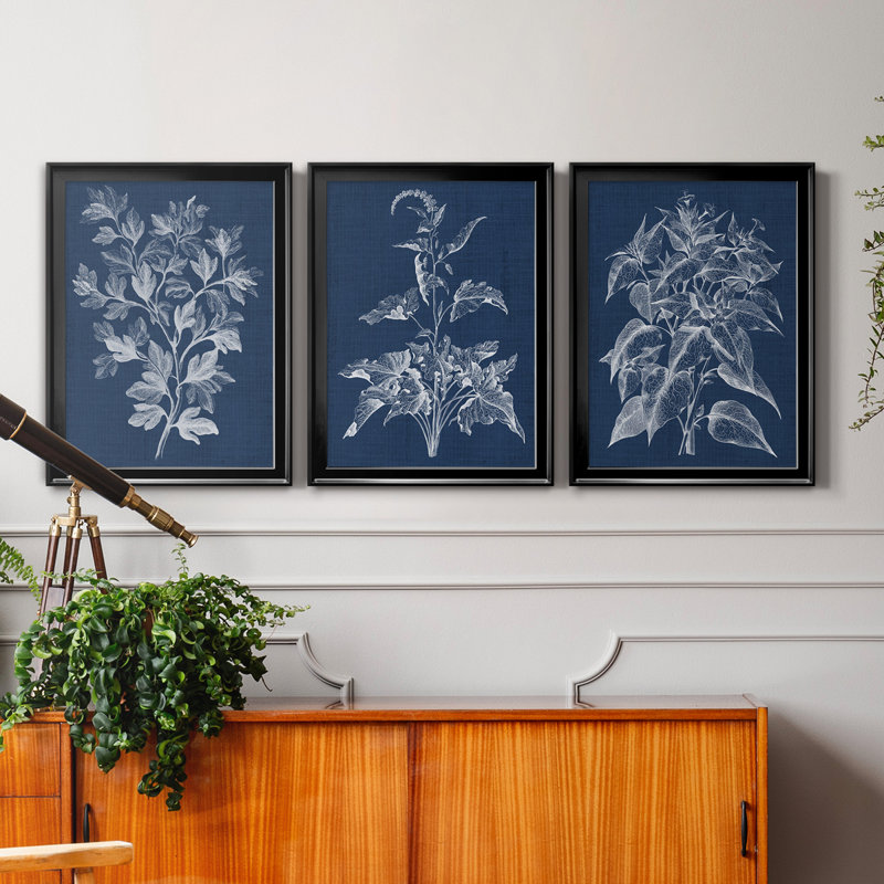 «Foliage Chintz I», ensemble de 3 peintures sur toile encadrées, Cadre noir, H 26,5 po x l 109,5 po x P 1,5 po
