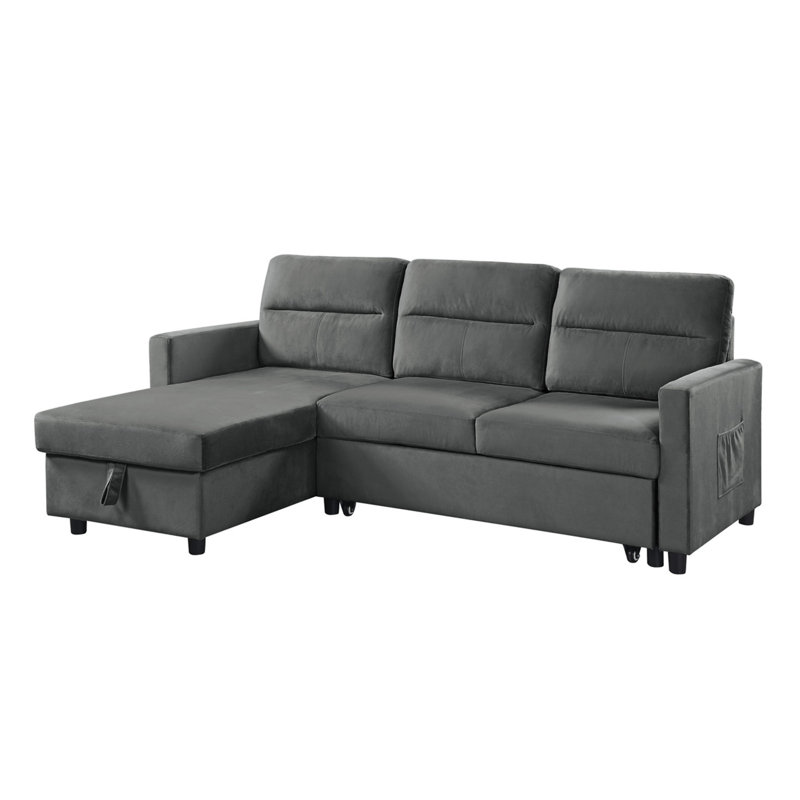 Canapé-lit modulaire réversible en velours gris foncé de 81,5 po avec méridienne de rangement et poche latérale Ivy