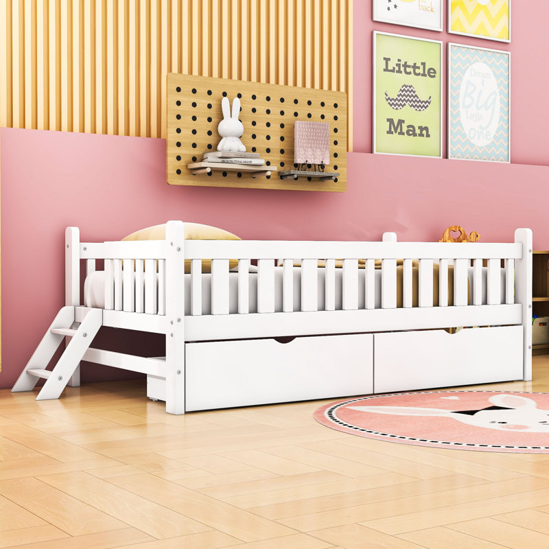 Lit plateforme simple avec tiroirs de rangement, Blanc