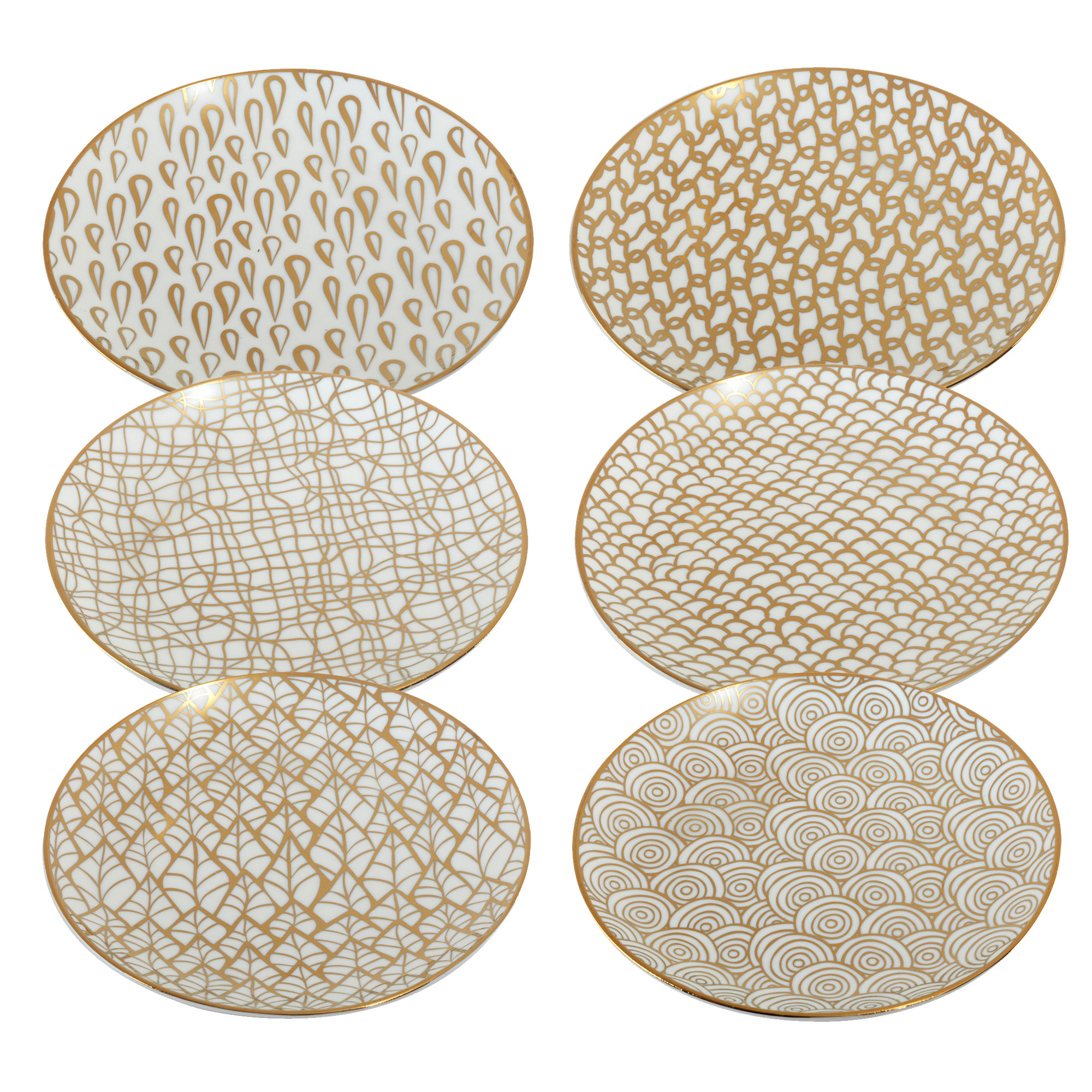 Certified International Mosaic Gold Set of 6 Plated Canape Plates 6in