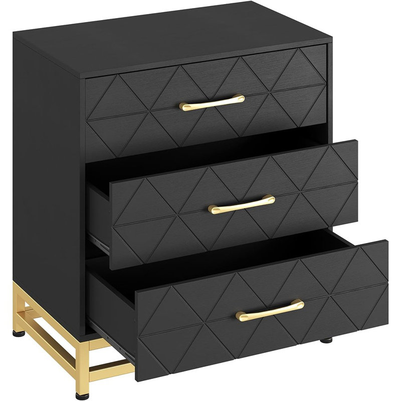 Commode en bois pour chambre à coucher, commodes et commode à 3 tiroirs, table de chevet en bois pour le rangement et l'organisation (noir)