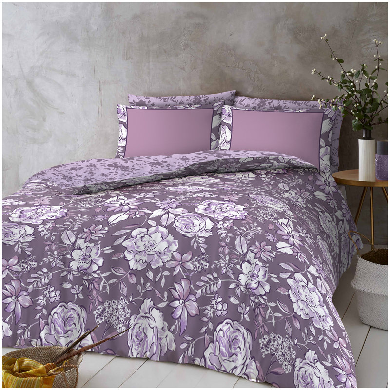 Cotton Blend Floral Duvet Cover with Pillowcases, Single Duvet Cover + 1 Standard Pillowcase