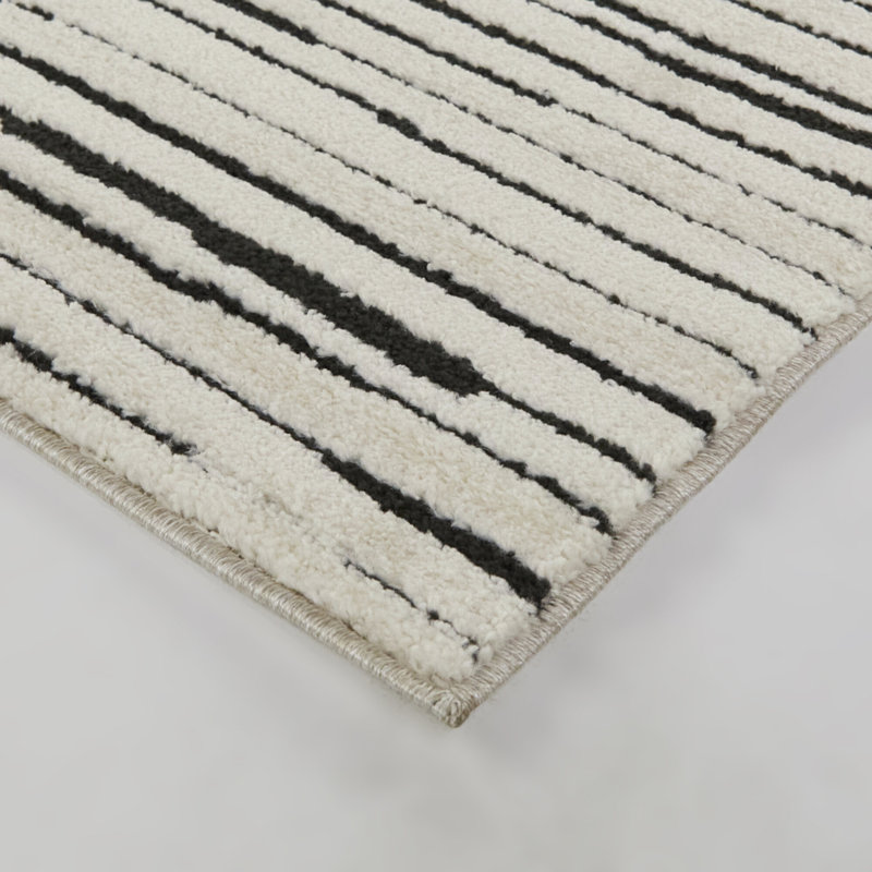 Holzer Cream/Black Abstract Stripe Area Rug, 7'10" x 10'