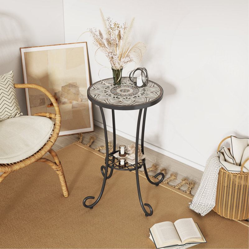 Table d'appoint de patio avec tablette, Brun; Noir, Brun; Noir, Brun; Noir
