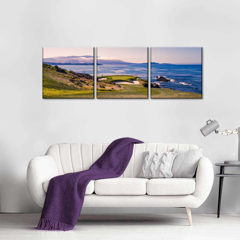 Plage de galets sur toile, ensemble de 3 pièces, H 30 po x l 92 po x P 1,25 po