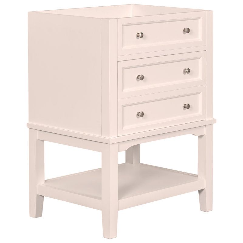 Meuble-lavabo de 24 po sans lavabo, base seulement, structure en bois massif, armoire de rangement avec tiroir et tablette ouverte