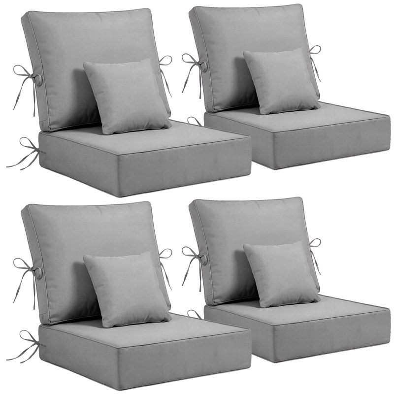 Back & Seat Patio Cushions For Outdoor Furniture 24 X 24  X 6  Inch, Outdoor Replacement Cushion Set Of 4, Weather Resistant Patio Chair Cushions With Removable Cover And Straps, Navy Blue