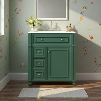 Meuble-lavabo de salle de bain avec lavabo en céramique, 30 po, armoire de rangement avec portes à fermeture en douceur et organisateur de porte