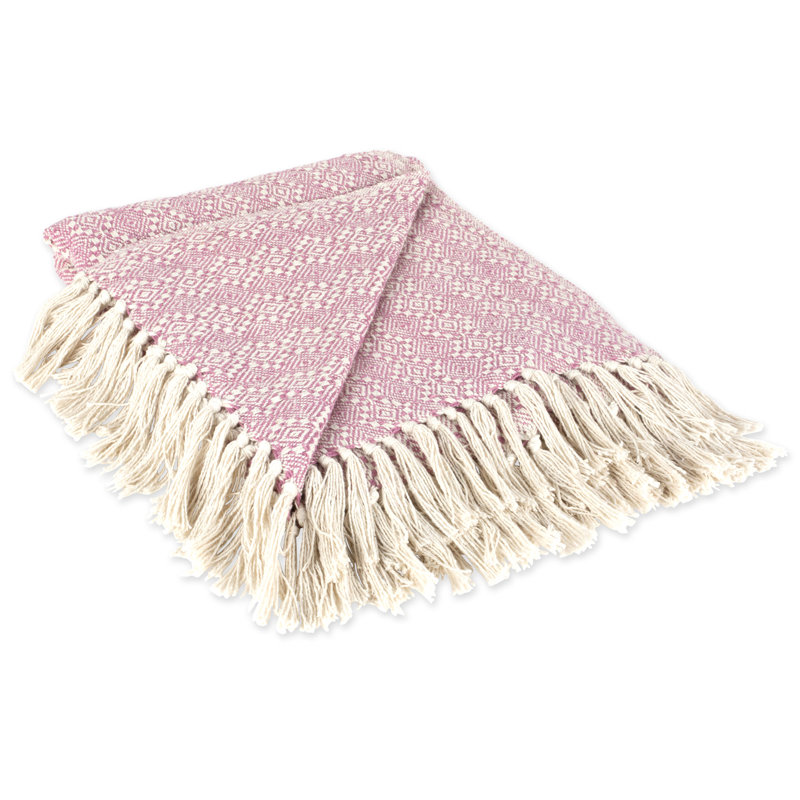 Diamond Stitch Throw Hand Woven Throw Blanket, Rose
