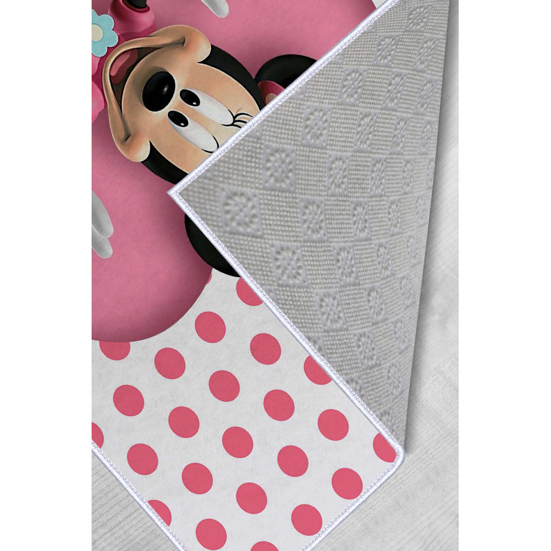 Tapis blanc / rose en polyester tissé à la machine à pois Abdirahman, Rectangle 3 pi 3 po x 4 pi 11 po