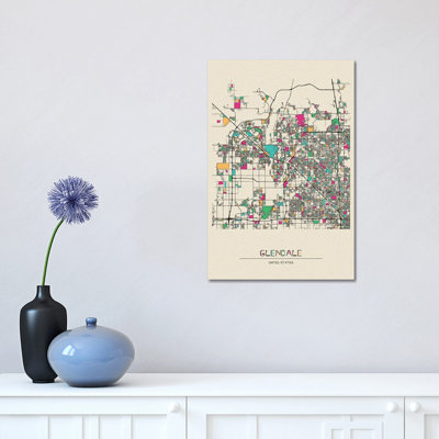 Glendale, Arizona City Map by Ayse Deniz Akerman - Wrapped Canvas Gallery-Wrapped Canvas Giclée