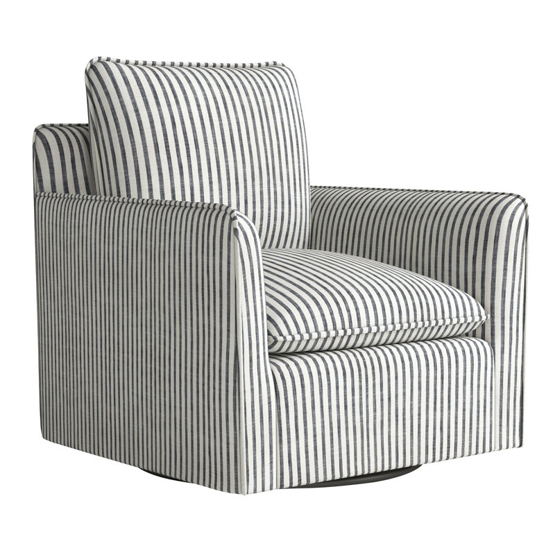 75.4cm wide Modern Striped Swivel Accent Chair with Clean Lines and Upholstered Arms, Blue Polyester