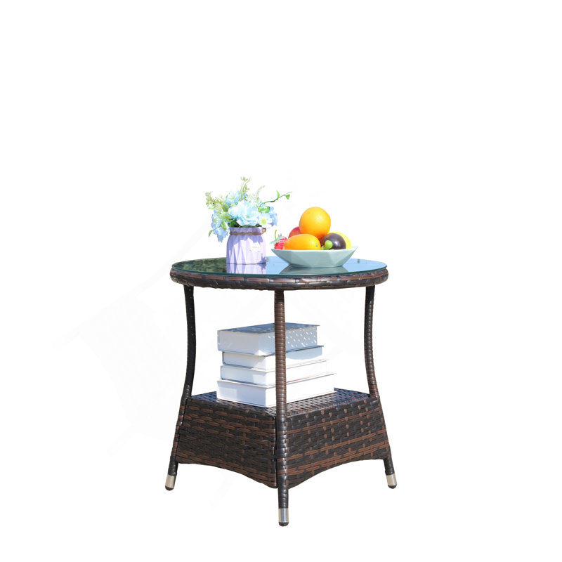 Wicker Coffee Table with Tempered Glass Top