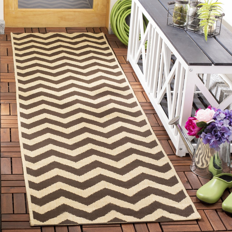 Arneshia Chevron Dark Brown Indoor / Outdoor Area Rug, Runner 2'3" x 14'