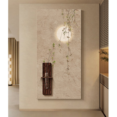 Décoration murale texturée en forme de lune, panneau multicouche avec vase intégré