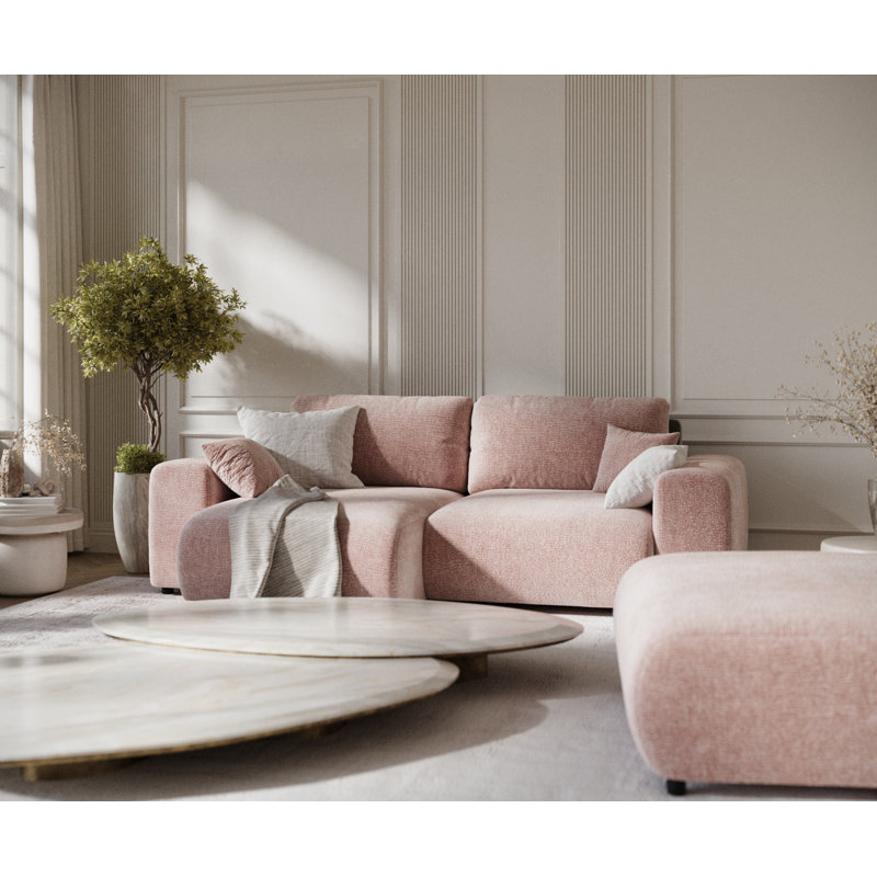 Corner Sofa with square arms, Pink Chenille