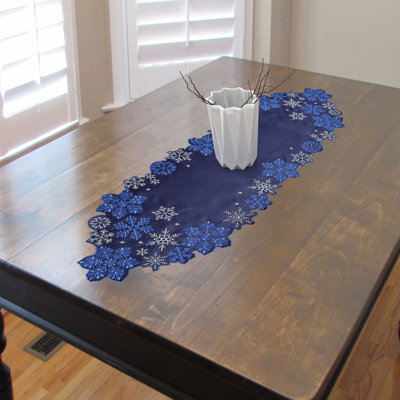 Holiday Blue Snowflakes Metallic Jacquard Woven Tablecloth