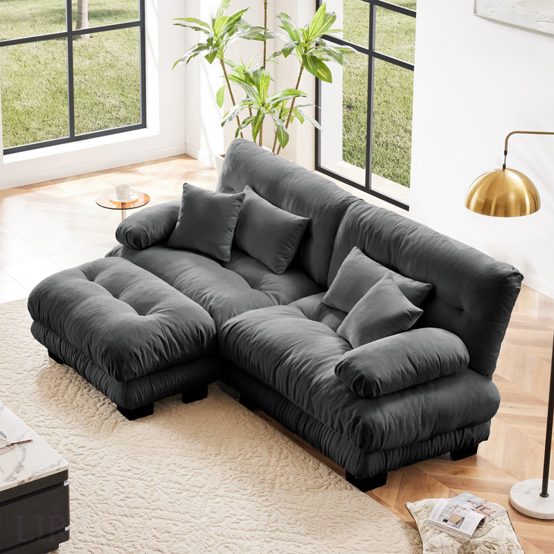 Canapé modulaire Cloud Couch pour le salon, chenille 2 places avec coussins et repose-pieds convertible, gris, modulaire