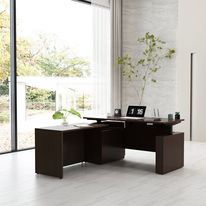 Adjustable Height L-Shaped Executive Desk, Espresso