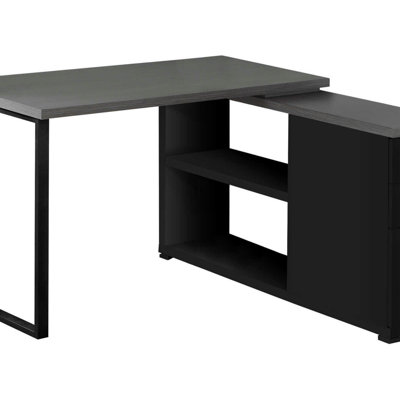 Computer Desk, Home Office, Corner, Left, Right Set-Up, Storage Drawers, L Shape, Work, Laptop, Laminate, Black Metal, Contemporary, Modern