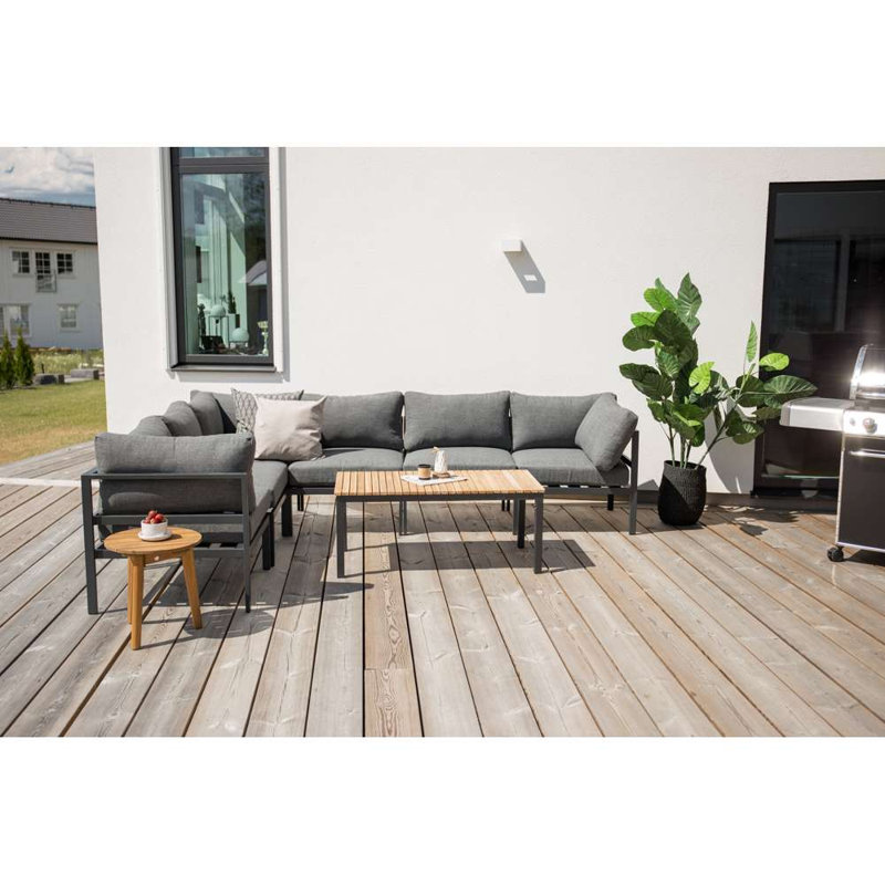 Salvador Rectangular Metal Outdoor Dining Table , 110cm cm W 60cm cm D, Grey/Teak
