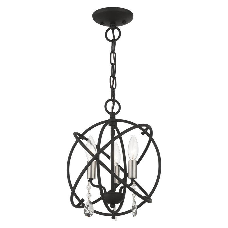 Black Steel Mini Crystal Candle Chandelier Light