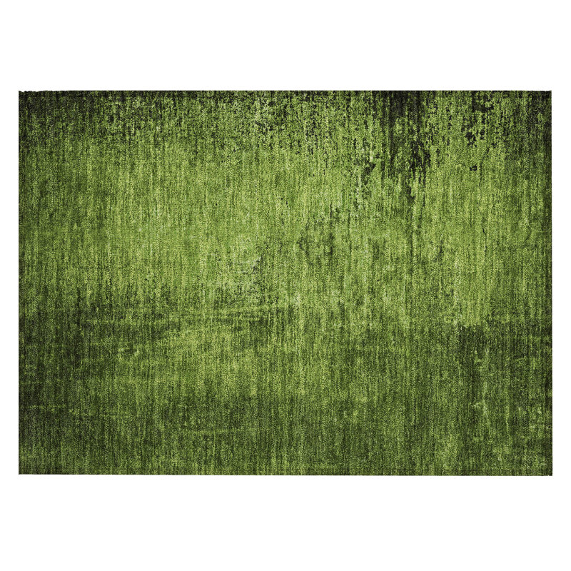 2' X 3' Green Abstract Washable Non Skid Indoor Outdoor Area Rug