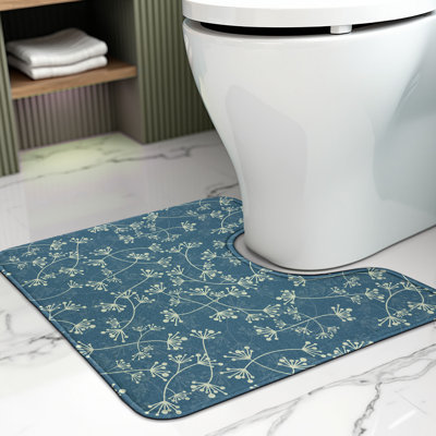 Tapis de salle de bain floral en U bleu et vert pâle 20 po