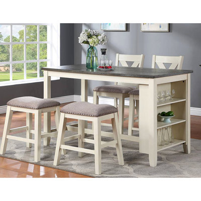 Modern Casual 1Pc Counter Height High Dining Table With Storage Shelves Wooden Kitchen Breakfast Table Dining Room Furniture