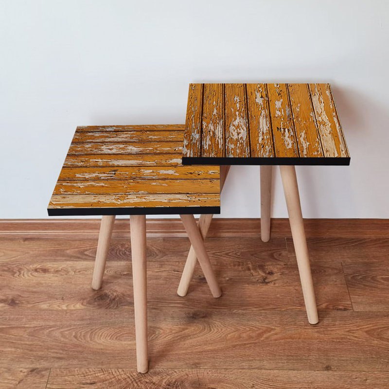 Rustic Camel Nesting Tables (2 Pieces), Solid Color, 13.8 x 18.5 x 13.8 inches | 100% MDF with Beech Wood Legs, Thickness: 0.7 inches | Stylish & Functional for Living Room & Home Decor, Space-Saving Design