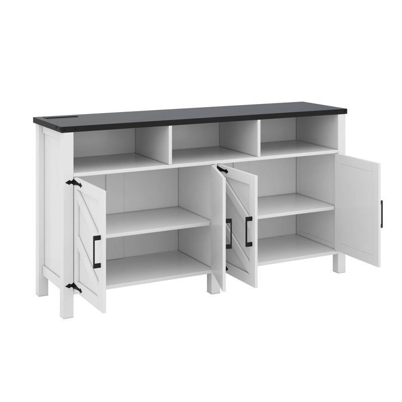 Modern 4-Door Sideboard Buffet With Adjustable Shelves And Half-Open Storage Cabinet, White/Black