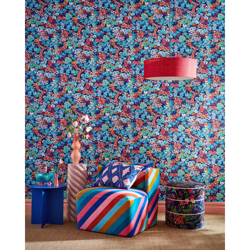 Wildflower Meadow Wallpaper, Lapis/Carnelian/Aquamarine