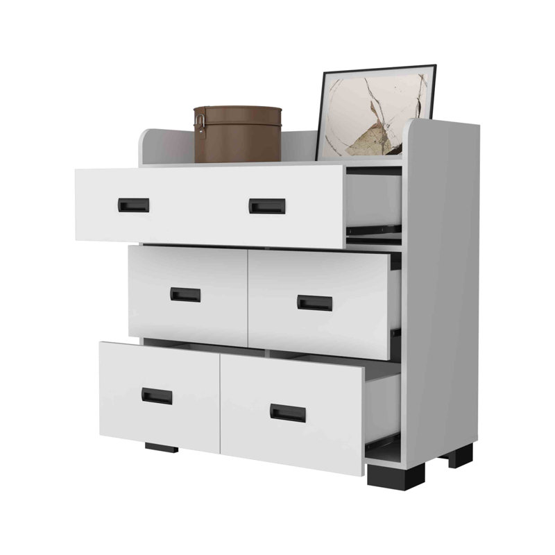 Commode Anemone, tiroir double, 4 tiroirs simples, Blanc