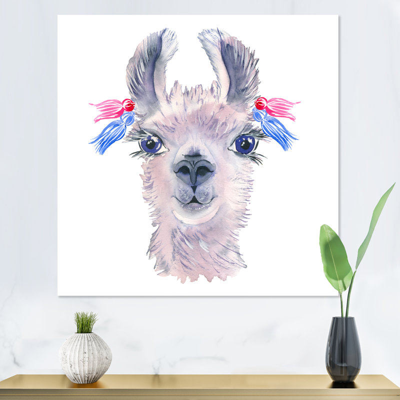 Joli lama dessiné à la main - II, H 16 po x l 16 po x P 1 po, Toile tendue