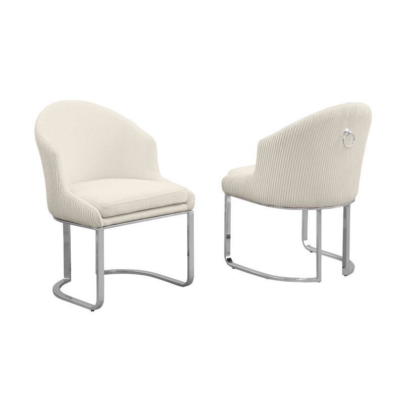 Chaises d'appoint plissées avec fourrure de peluche et anneau, Crème, Chrome