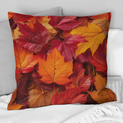 Orange Red Autumn Leaves Foliage - Floral Pillow