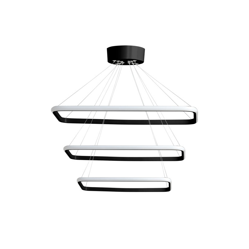 Adjustable Black Aluminium Chandelier, 3-Piece Set | LED Socket, White Light 6500K | Dimensions: Small (6.5 x 11.8 in), Medium (8.3 x 15.7 in), Large (10.4 x 19.7 in) | Modern Lighting for Home & Office Decor