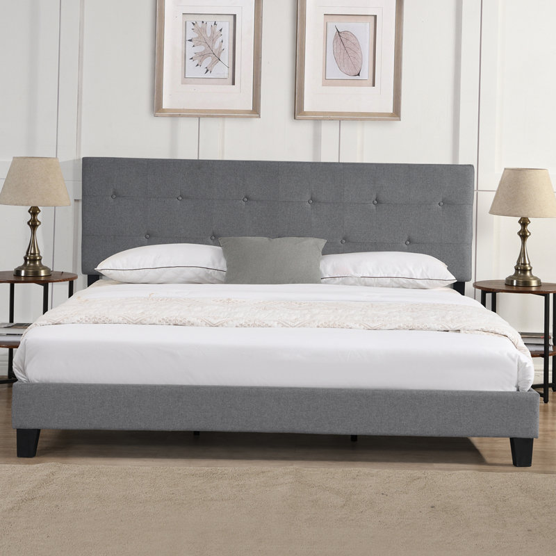 Upholstered Platform Bed Frame with Linen Fabric Headboard, No Box Spring Needed, Wood Slat Support, Easy Assembly