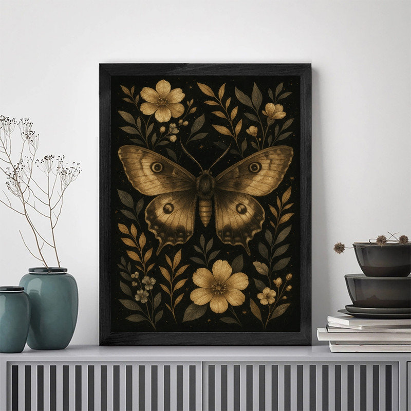 «Butterfly Illusion Moody», art moderne encadré noir rustique moderne - impressions florales encadrées, H 37 po x l 25 po