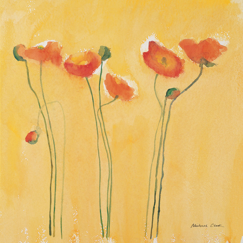 «Cadmium Orange Poppies» par - peinture sur toile tendue, H 36 po x l 36 po