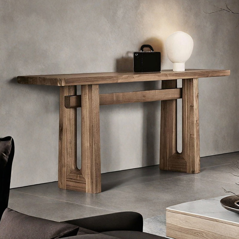 Nordic style minimalist solid wood console table, 33.07" H x 70.87" W x 15.75" D, Brown